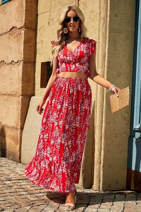 Floral Elegance Ruffled Two-Piece Outfit