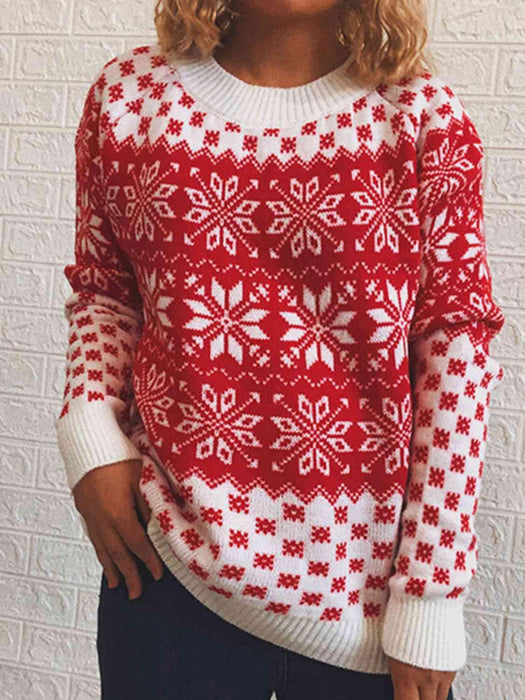 Snowflake Patterned Warm Long Sleeve Sweater