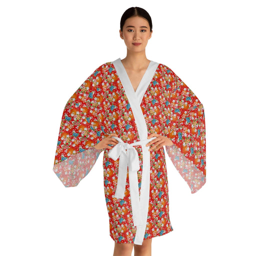 Elegant Japanese Floral Kimono with Flowing Bell Sleeves