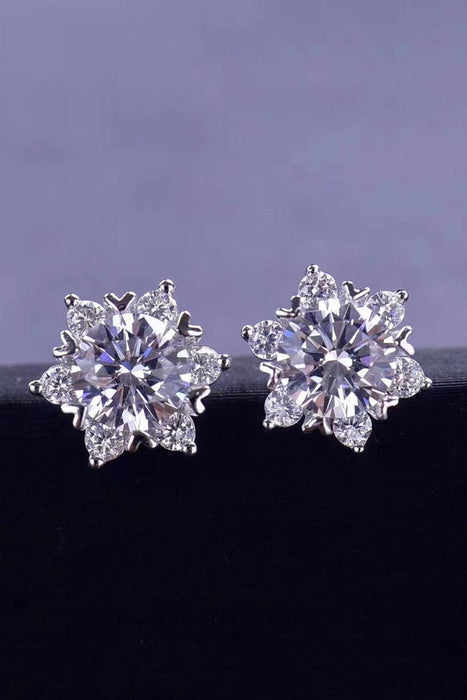 Chic Floral Elegance: Platinum-Plated Sterling Silver Earrings with Lab-Diamond & Zircon Accents