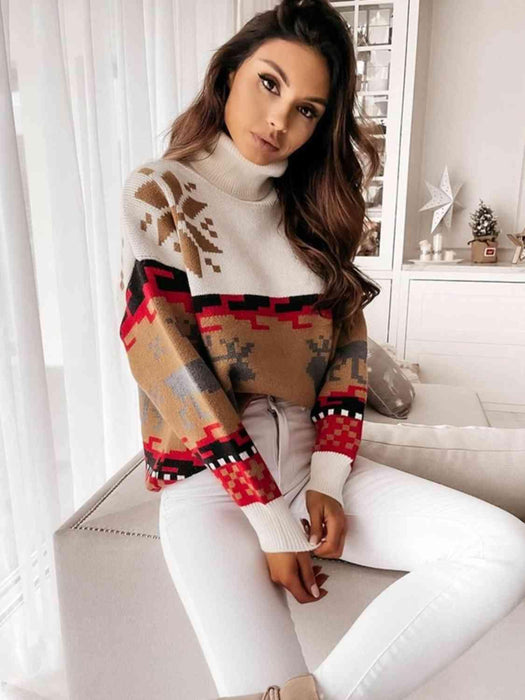 Winter Wonderland Reindeer Turtleneck Sweater - Stay Cozy and Stylish!