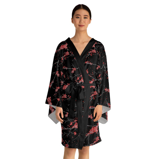 Exquisite Japanese Floral Kimono Robe - Luxurious Poly Robe with Custom Designs and Elegant Sleeves