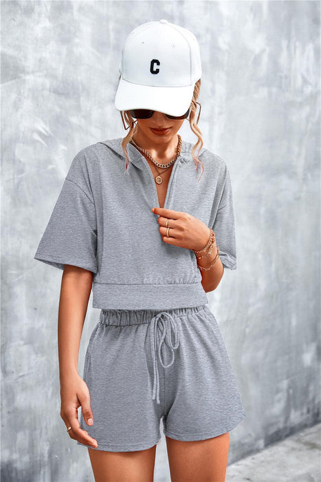 Relaxed Elegance Hooded Crop Top and Shorts Set