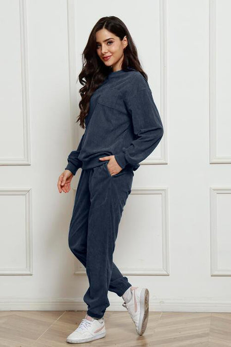 Cozy Lounge Ensemble Featuring Crew Neck Sweater and Jogger Trousers