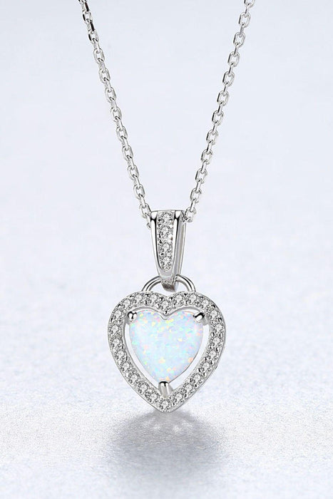 Opal Heart Pendant Necklace - Luxurious Platinum-Plated Jewelry