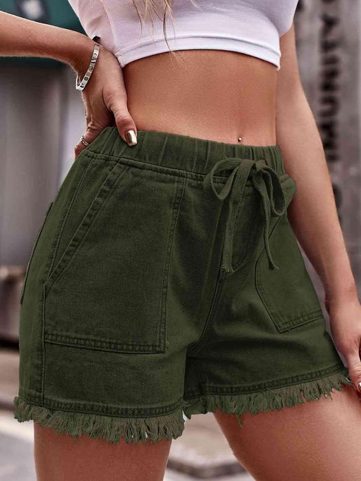 Chic Frayed Hem Drawstring Denim Shorts: Your Summer Essential