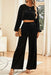 Chic Balloon Sleeve Polyester Top and Pants Set - Stylish Two-Piece Outfit