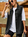 Chic Denim Sleeveless Vest with Collared Neck and Pockets