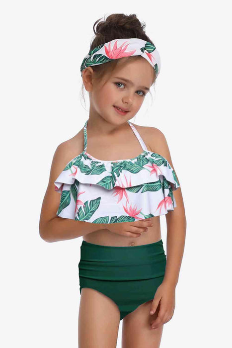 Sunny Shores Ruffled Halter Swimsuit Ensemble