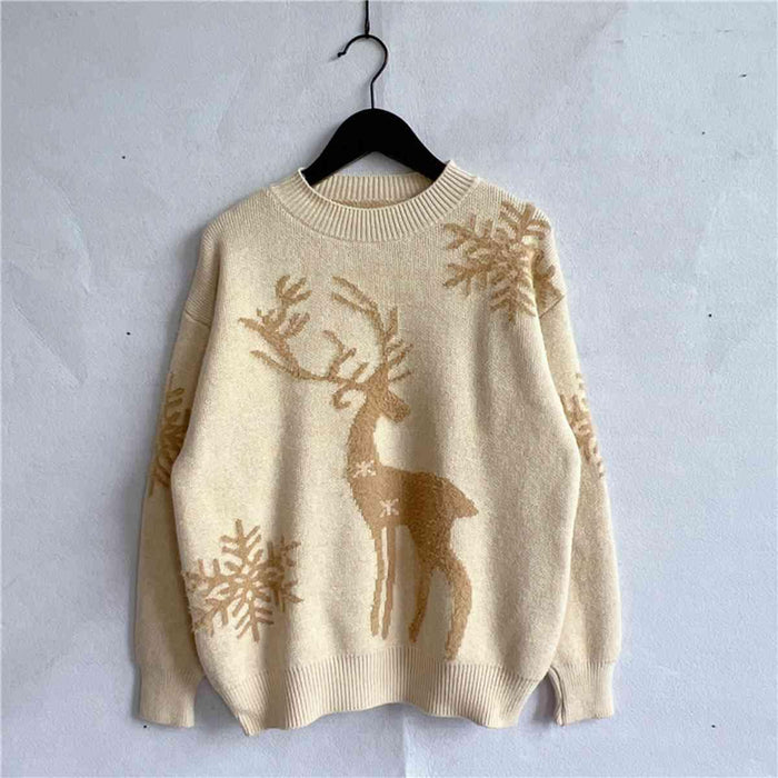 Festive Reindeer and Snowflake Knit Sweater