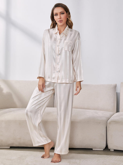 Cozy Button-Up Pajama Set with Lapel Collar