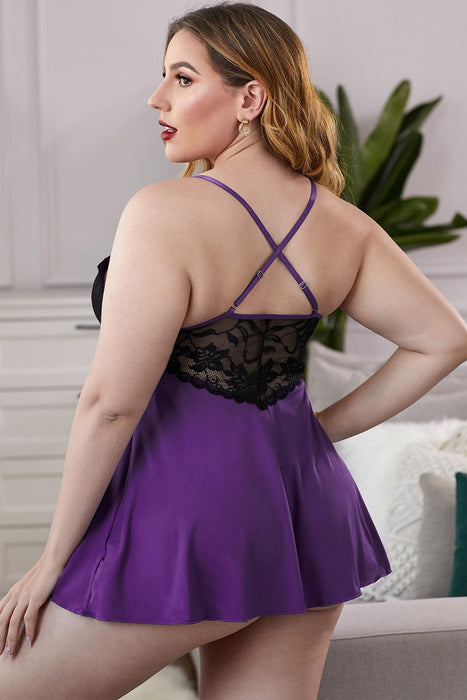 Enchanting Plus Size Lace Chemise with Cross-Back Straps for Elegance