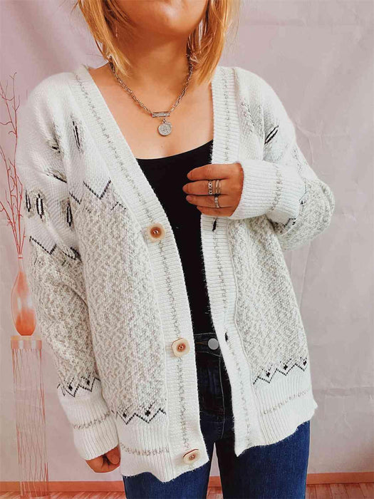 Elegant Button-Up Cardigan with Geometric Flair