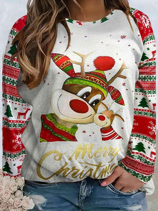 Holiday Cheer Plus Size Reindeer Long Sleeve Tee