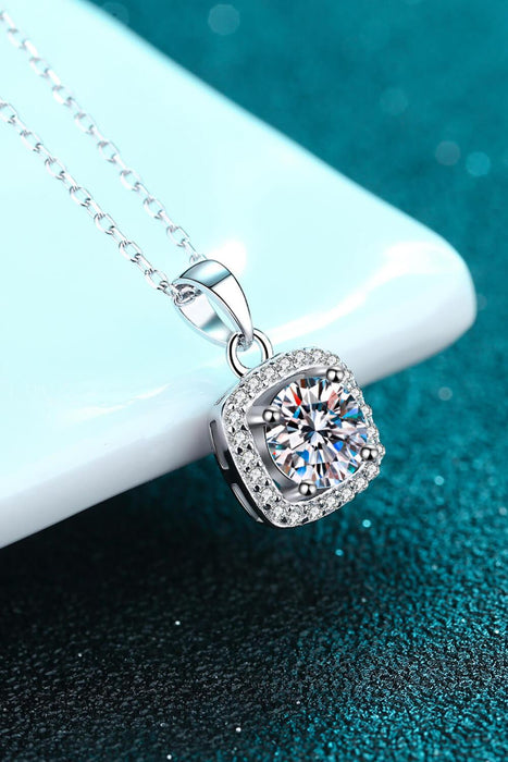 Radiant Square Lab-Diamond Pendant Necklace with Zircon Accents in Sterling Silver