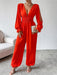 Chic Sheer Ruffled Sleeve Plunge Jumpsuit