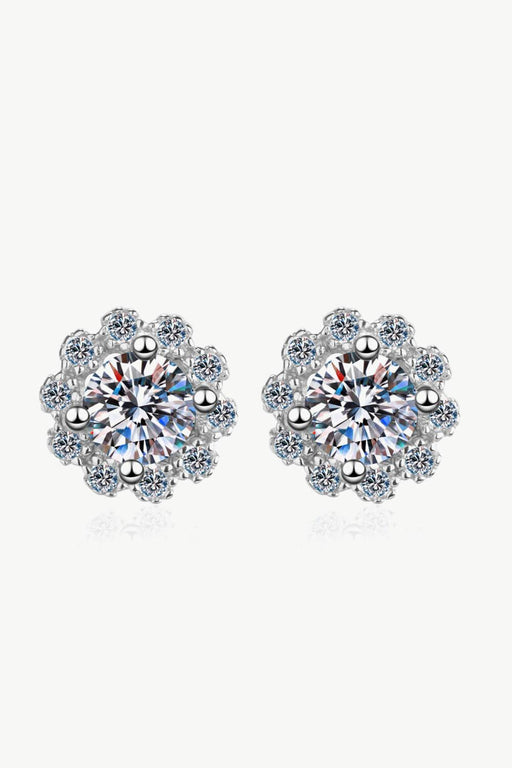 Elegant Floral Moissanite and Zircon Stud Earrings - 1 Carat Total Weight