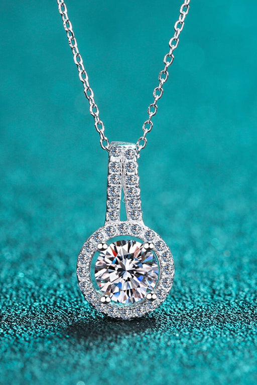 Glistening Moissanite Round Charm Necklace in Sterling Silver