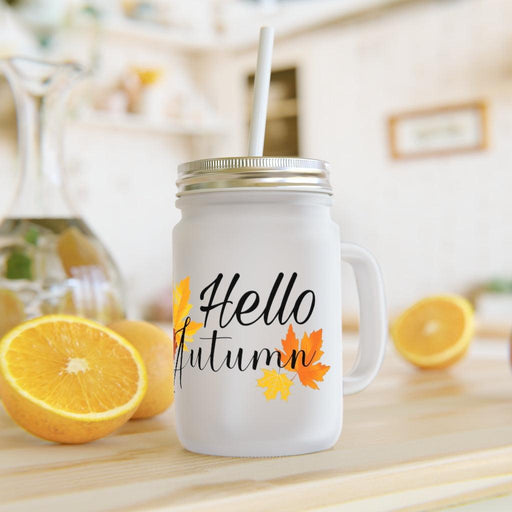 16oz Personalized Frosted Glass Halloween Autumn Mason Jar Mugs with Straw and Lid