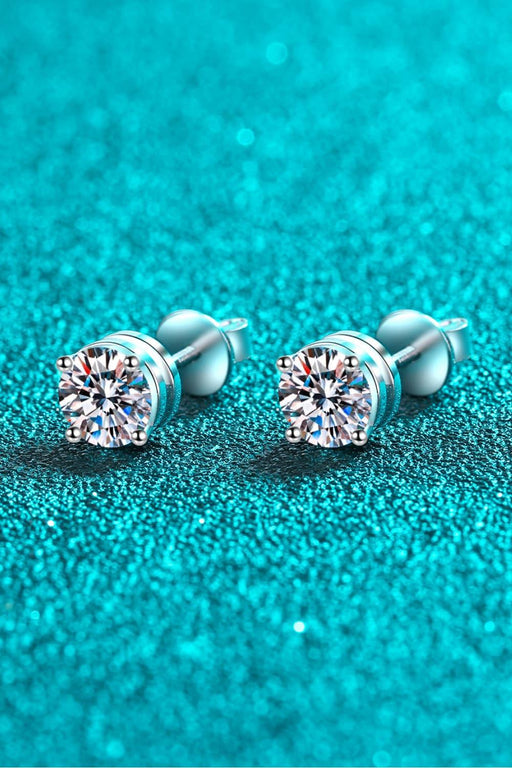 Stunning 2 Carat Moissanite Stud Earrings in Rhodium-Plated Sterling Silver