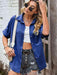 Chic Longline Denim Jacket with Classic Collar and Practical Pockets