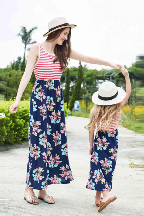 Charming Striped Floral Summer Dress for Little Girls