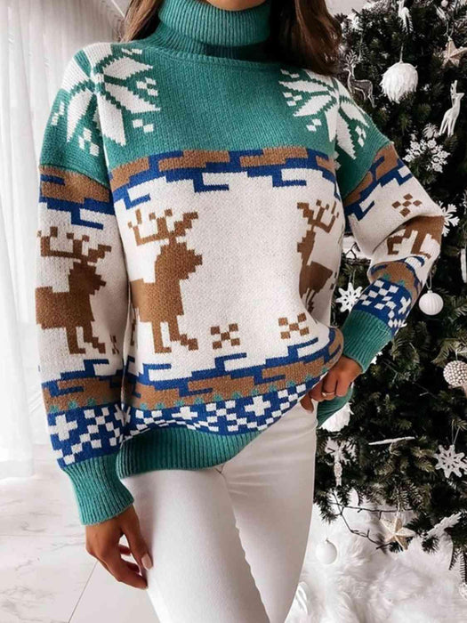 Chic and Cozy Reindeer Turtleneck Sweater for Winter Fashion