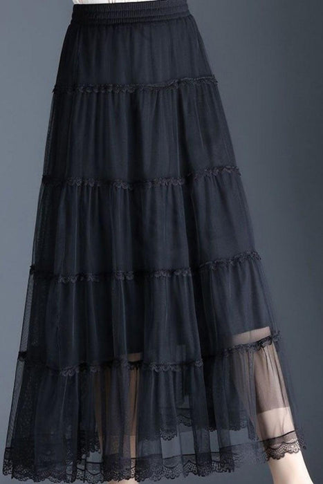 Elegant Lace-Trimmed Midi Skirt for the Fashion-Forward Woman