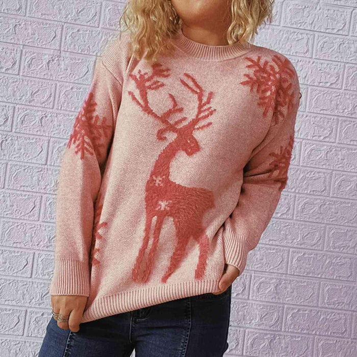 Festive Reindeer and Snowflake Knit Sweater