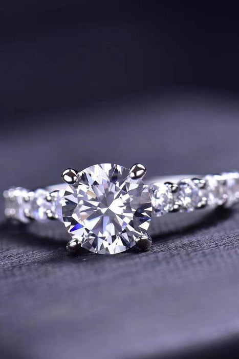 2 Carat Moissanite & Zircon Platinum Ring Set in Sterling Silver