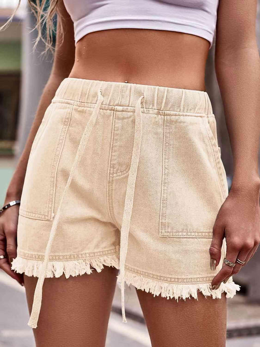 Chic Frayed Hem Drawstring Denim Shorts: Your Summer Essential