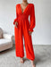 Chic Sheer Ruffled Sleeve Plunge Jumpsuit