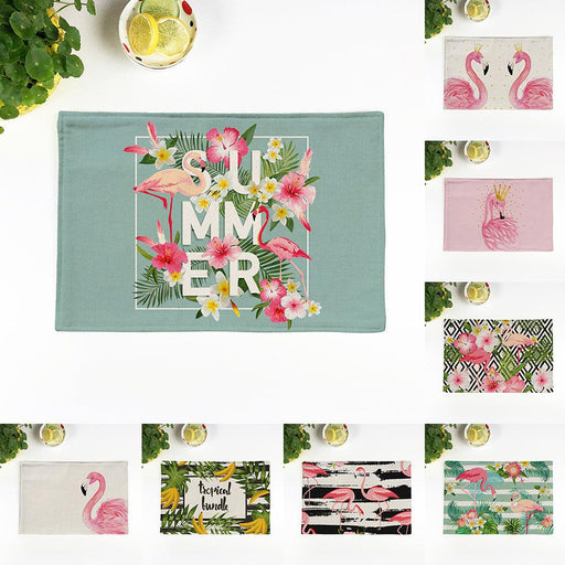 Flamingo Print Linen Kitchen Table Mat