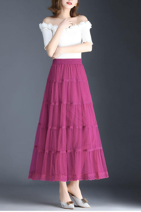 Elegant Lace-Trimmed Midi Skirt for the Fashion-Forward Woman