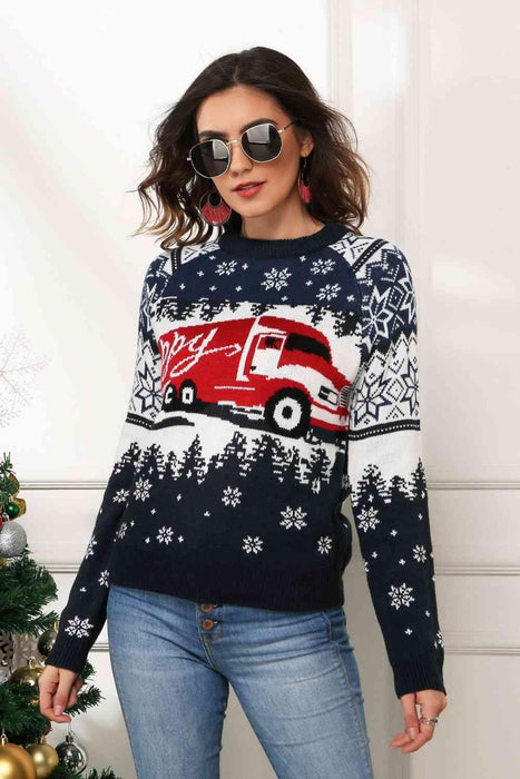 Festive Chic Ribbed Neck Raglan Sweater for Holiday Style