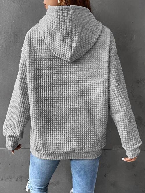 Snug Waffle-Knit Hoodie with Front Pocket