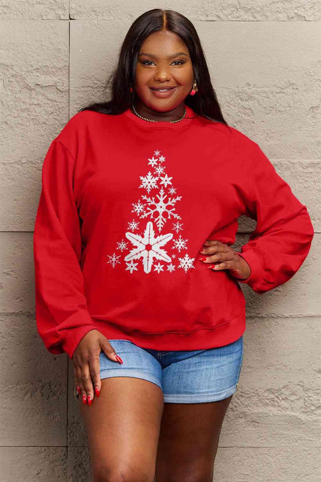 Festive Snowflake Christmas Tree Print Sweater - Winter Warmth Collection