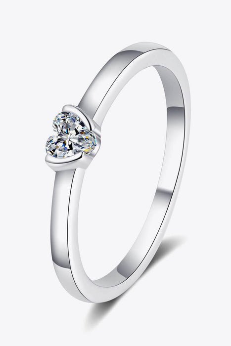 Radiant Love Heart-Shaped Lab-Diamond Ring in Sterling Silver with Platinum Finish