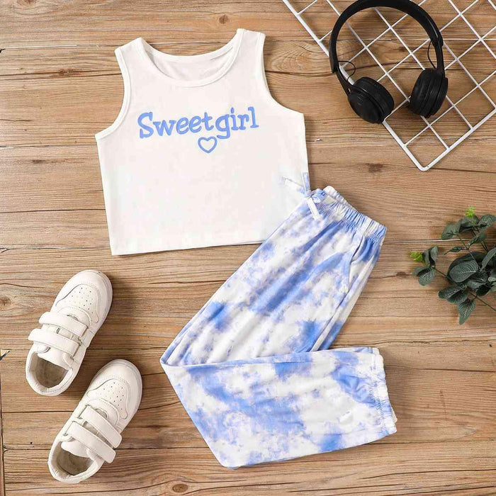 Sweet Girl Argyle and Tie-Dye Tank Top with Joggers Set