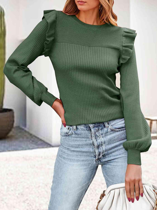 Cozy Ruffle Detail Knit Sweater - Effortless Elegance