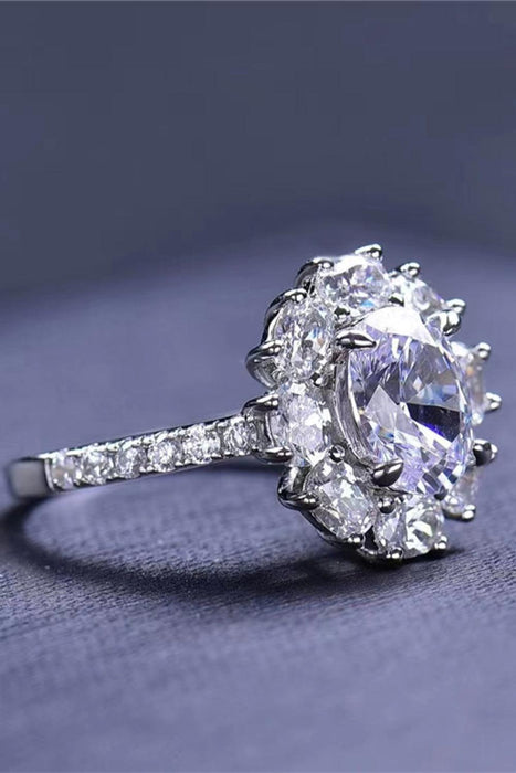 Floral Splendor: 2 Carat Lab Grown Diamond Ring with Sterling Silver Bouquet