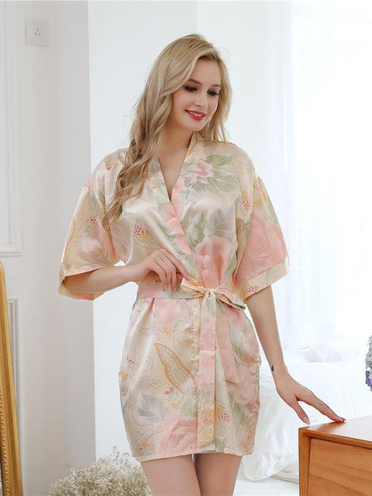 Elysian | Elegant Floral Kimono Robe & Lounge Set for Women - Luxurious Polyester Comfort