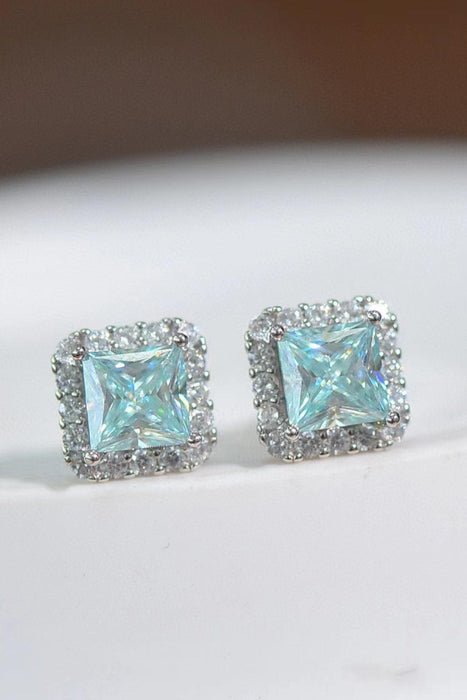 Platinum-Plated Geometric Moissanite Earrings in Sterling Silver