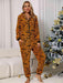 Chic Animal Print Lounge Jumpsuit with Convenient Pockets and Zip Closure