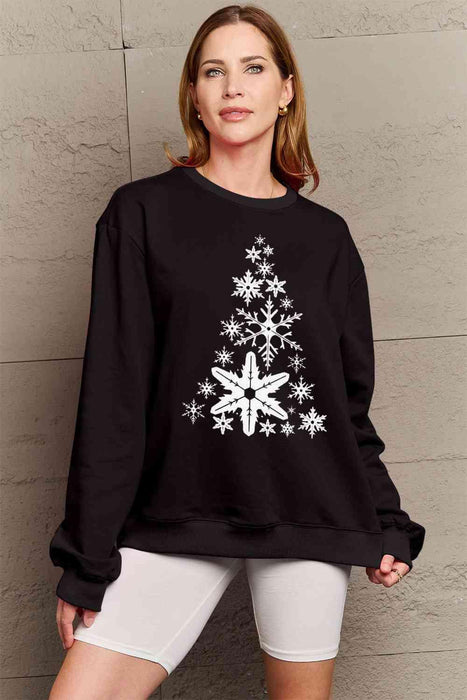 Festive Snowflake Christmas Tree Print Sweater - Winter Warmth Collection