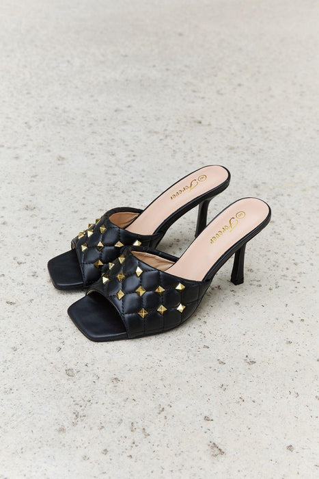 Chic Quilted Square Toe High Heel Mules with Studded Detail