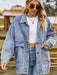 Trendy Oversized Denim Coat with Stylish Collar and Functional Pockets