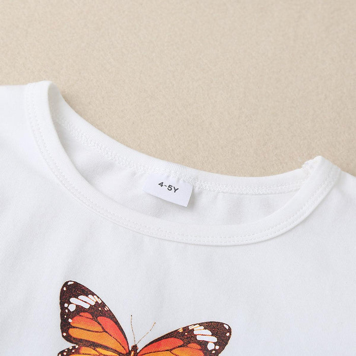 Charming Long Sleeve Butterfly Graphic Tee for Kids with Round Neck