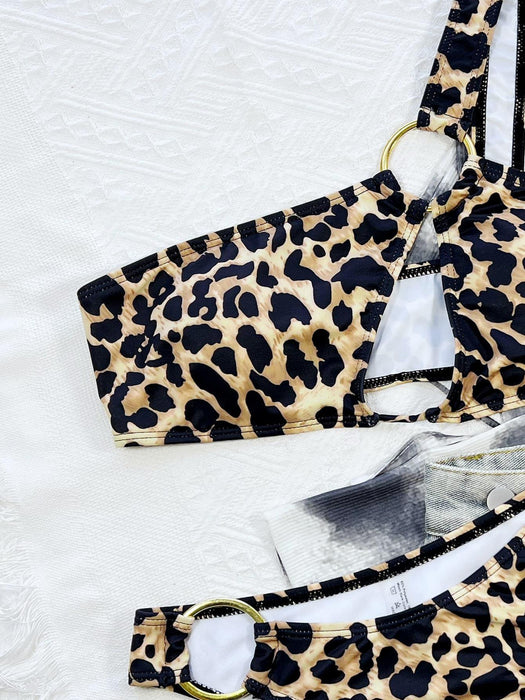 Fierce Leopard Print One-Shoulder Cutout Bikini Set