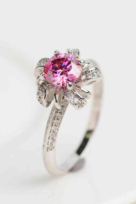 Floral Radiance Moissanite Ring with Zircon Accents in Sterling Silver